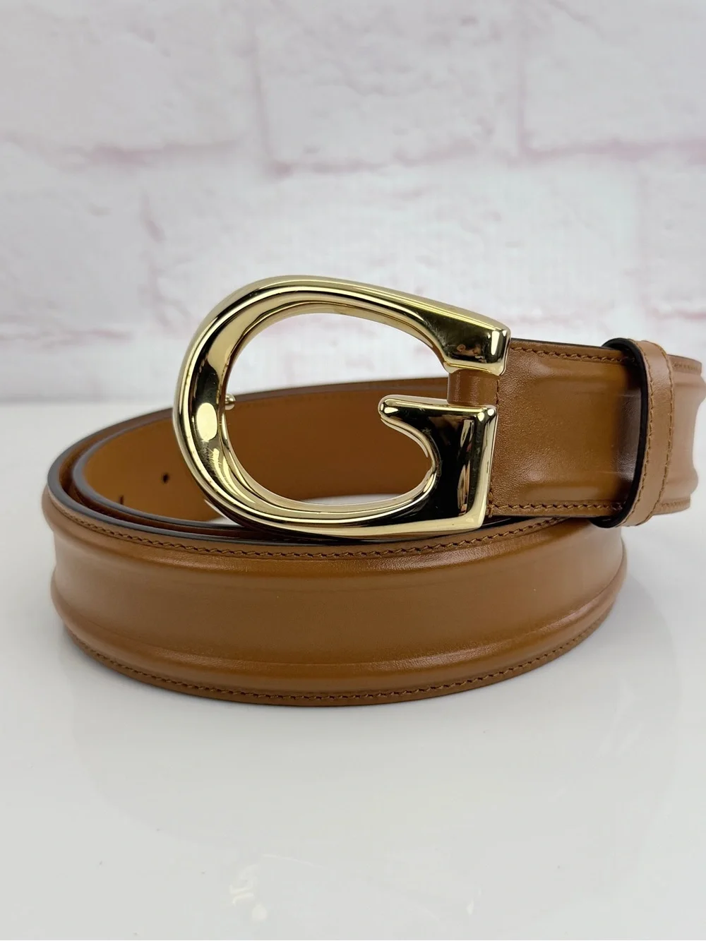 Authentic Men's Gucci Cognac Memorable G Buckle Leather Belt 709951 95/38